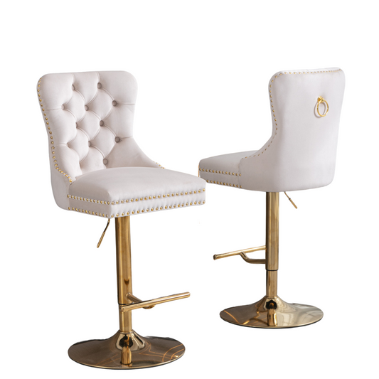 Set of 2 Thick Golden Swivel Velvet Barstools by Blak Hom