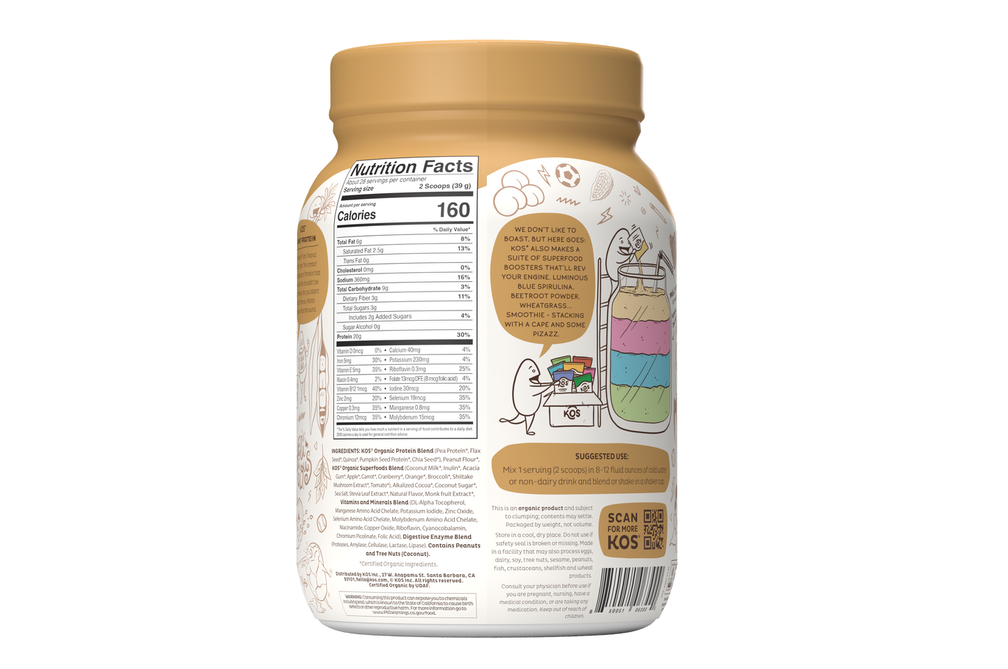 KOS Organic Plant Protein, Chocolate Peanut Butter, 28 Servings by KOS.com