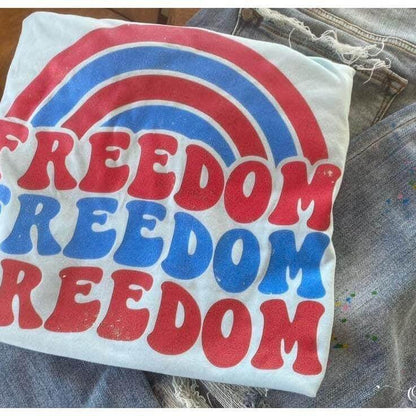 Vintage American-Freedom Freedom Freedom Rainbow- T-shirt by Crafty Casey's