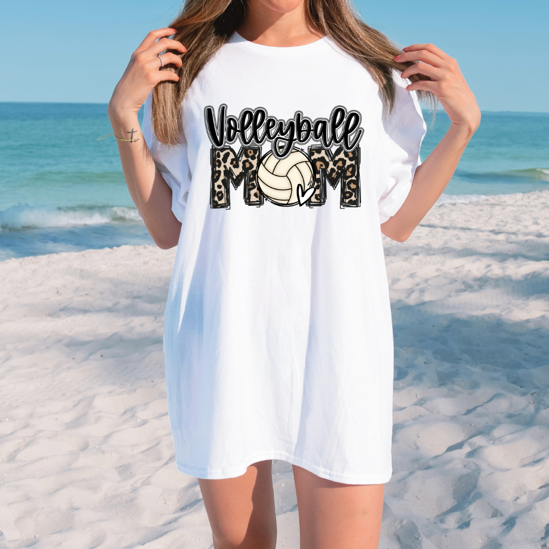 Volley Ball Mom Leopard Sports Tee by Crafty Casey's