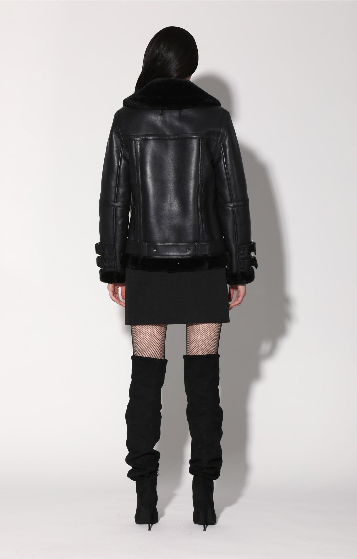 Whitney Jacket, Black Leather/ Black Fur - Leather by Walter Baker