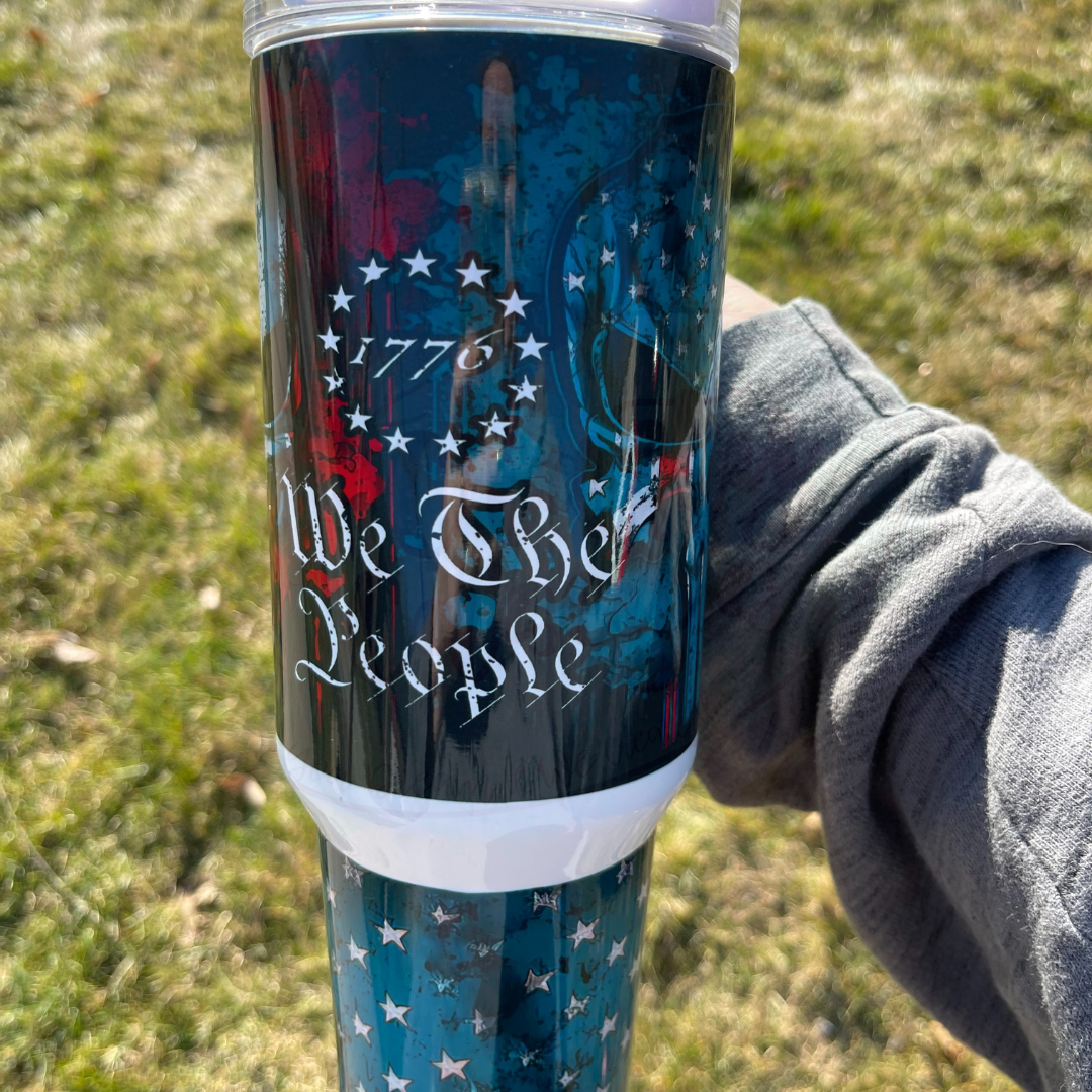 We The People Distressed Skull Teal 40 oz.Tumbler by Crafty Casey's