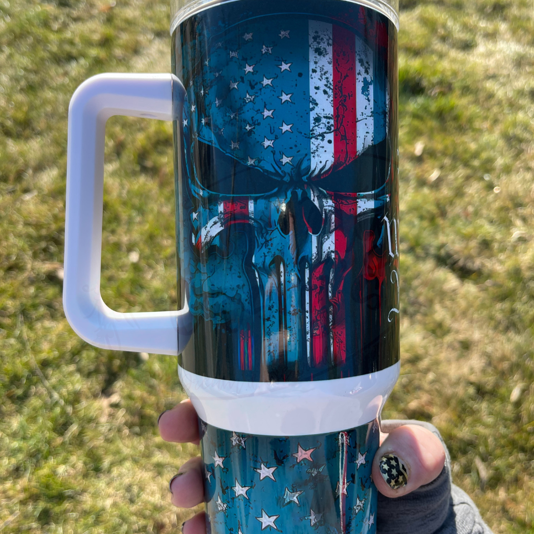 We The People Distressed Skull Teal 40 oz.Tumbler by Crafty Casey's