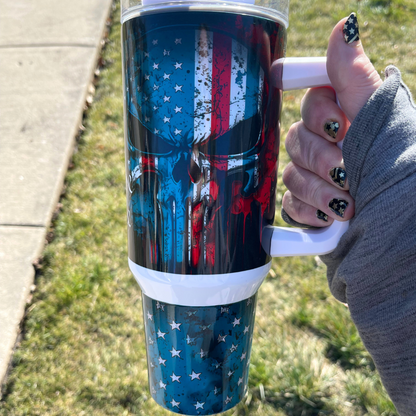 We The People Distressed Skull Teal 40 oz.Tumbler by Crafty Casey's