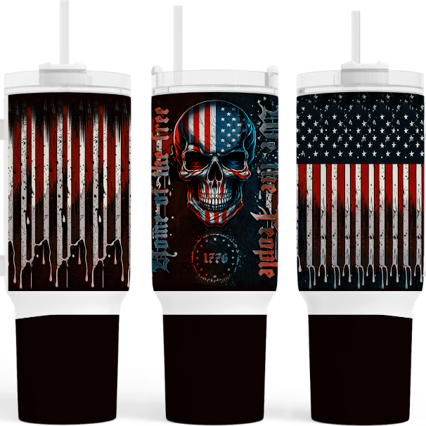 We The People Pyscho Skull Flag 40 oz Tumbler by Crafty Casey's