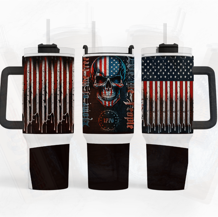 We The People Pyscho Skull Flag 40 oz Tumbler by Crafty Casey's