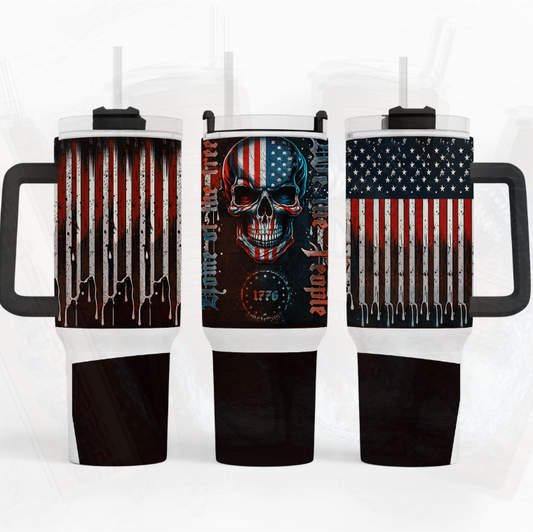 We The People Pyscho Skull Flag 40 oz Tumbler by Crafty Casey's