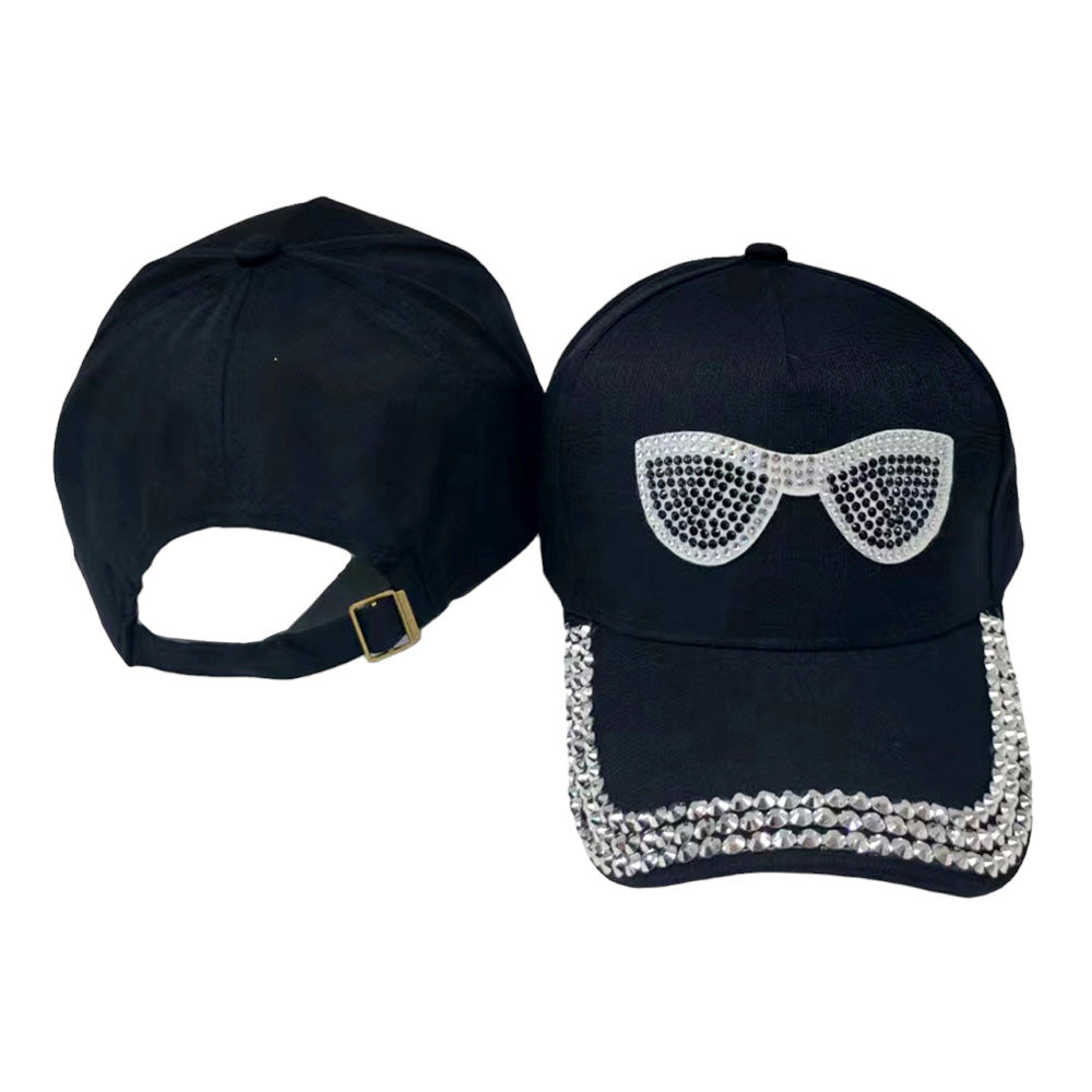 Bling Sunglasses Accented Studded Baseball Cap by Madeline Love