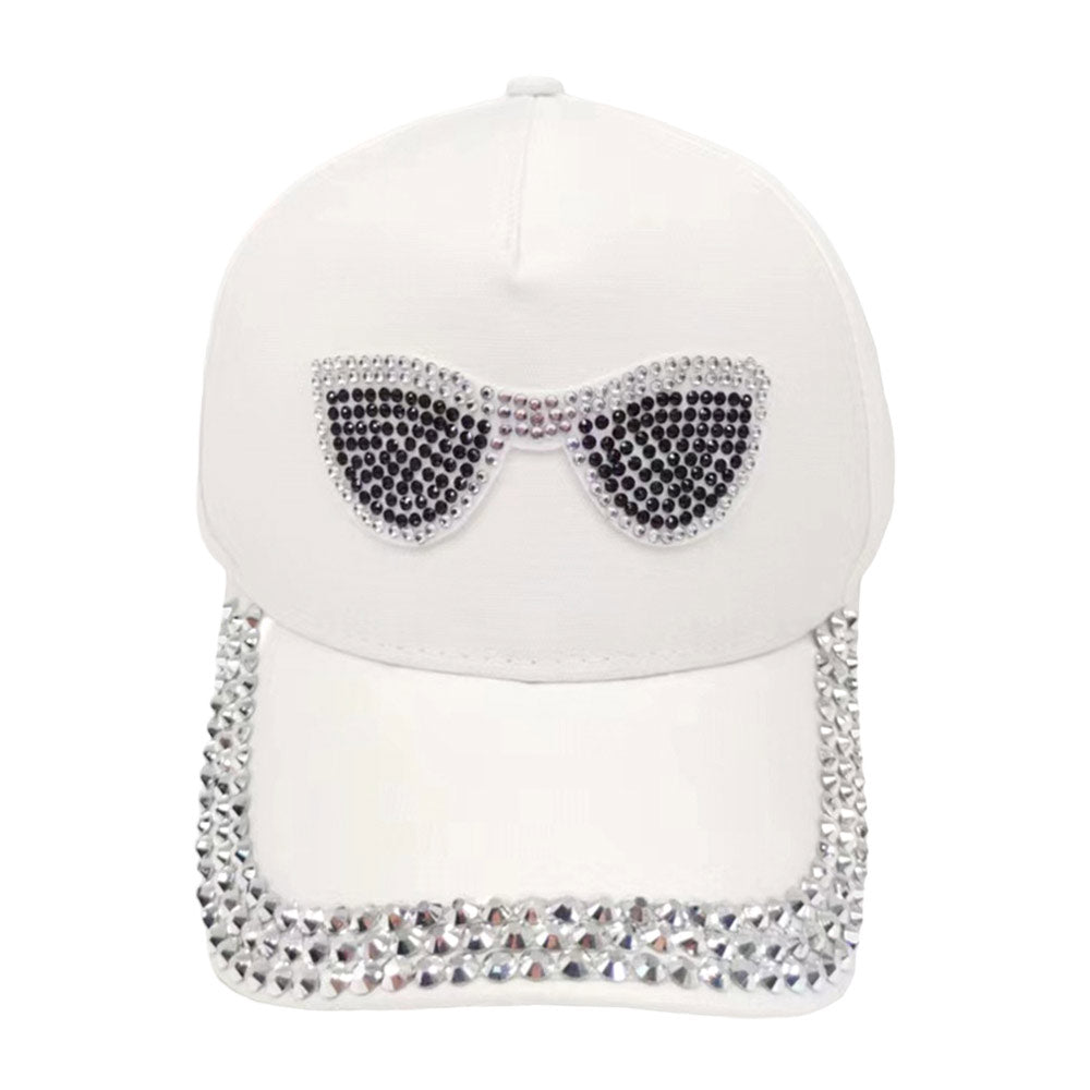 Bling Sunglasses Accented Studded Baseball Cap by Madeline Love