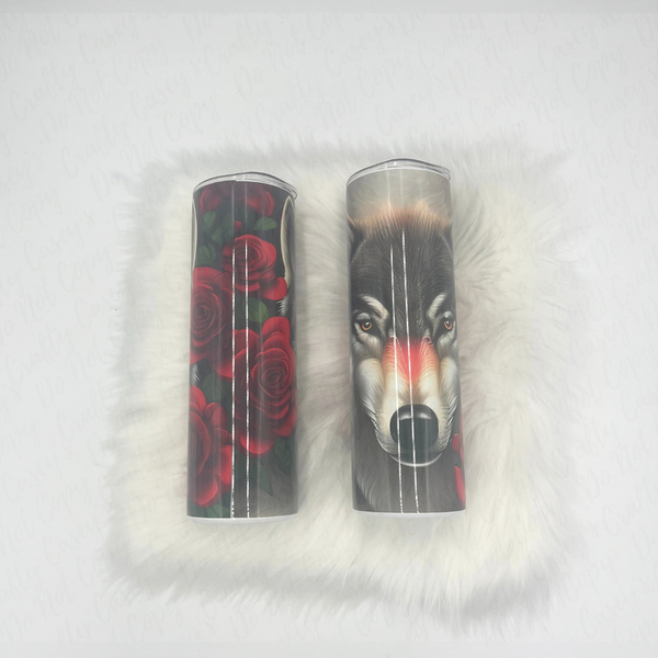 Wolf With Roses Drink Tumbler by Crafty Casey's