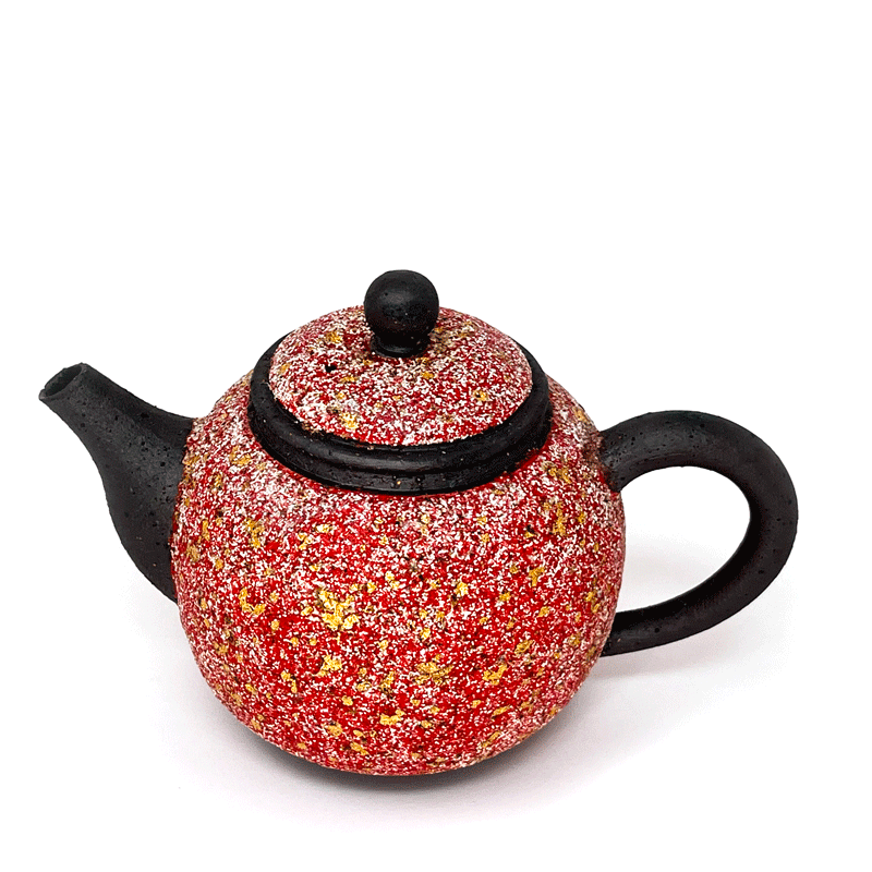 Red Golden Foil Wood-fired Teapot (round lid handle) by Tea and Whisk