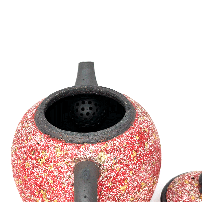 Red Golden Foil Wood-fired Teapot (round lid handle) by Tea and Whisk