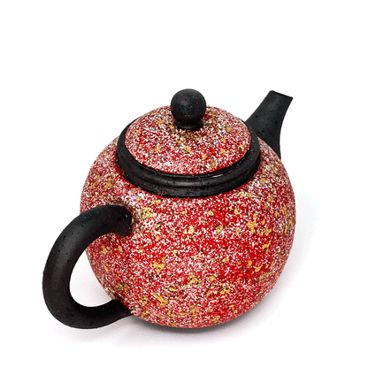 Red Golden Foil Wood-fired Teapot (round lid handle) by Tea and Whisk