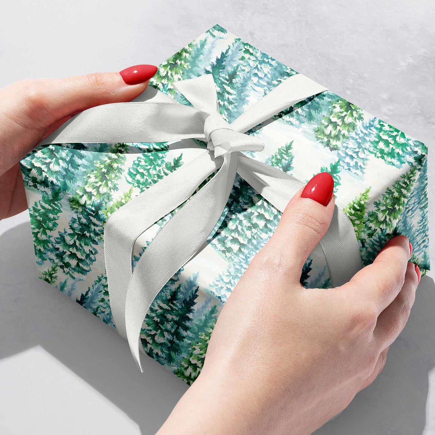 Snowy Trees Christmas Gift Wrap by Present Paper