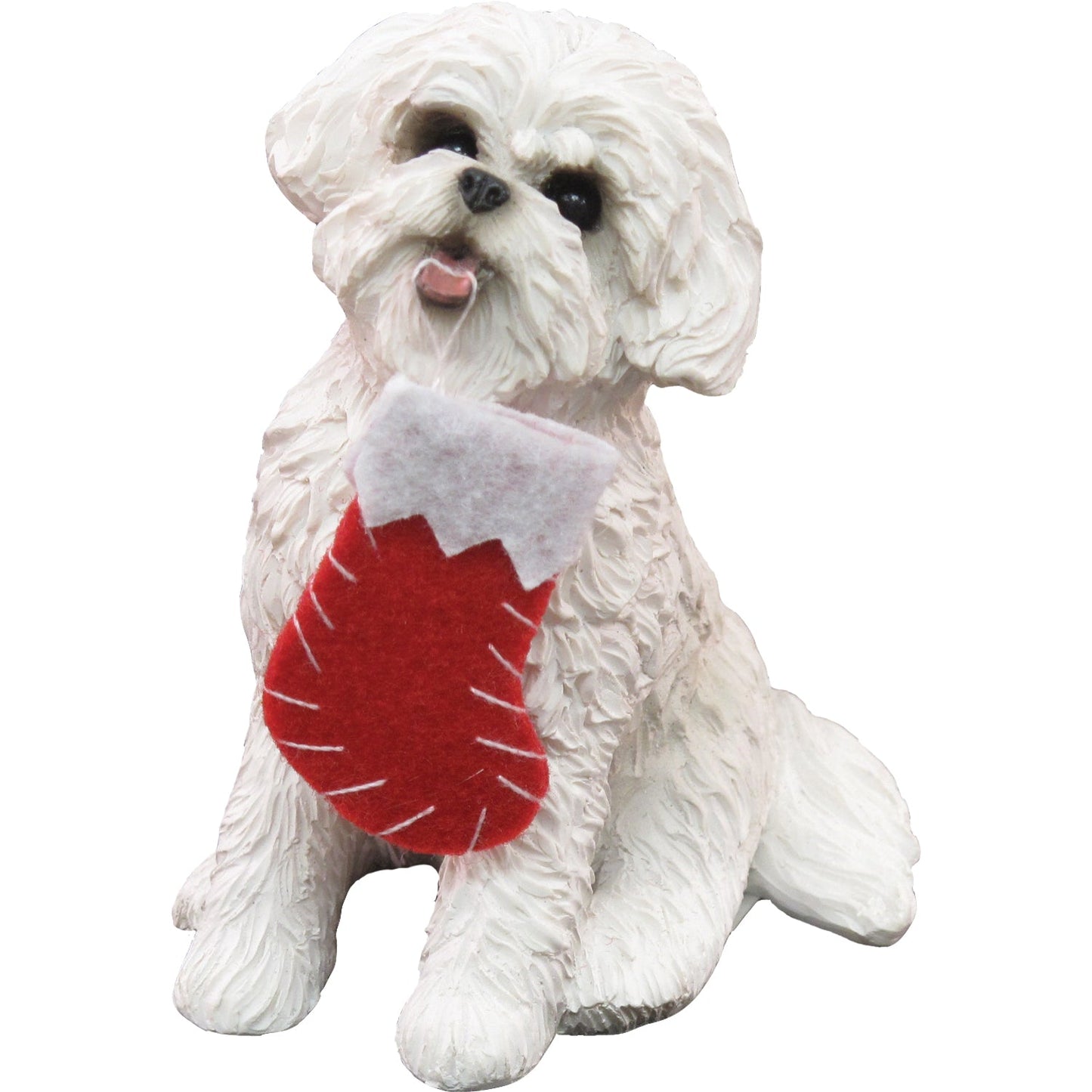 Sandicast Sitting Bichon Frise w/ Stocking Christmas Dog Ornament by Present Paper