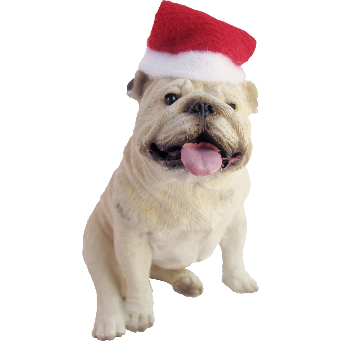 Sandicast Sitting White Bulldog w/ Santa's Hat Christmas Dog Ornament by Present Paper