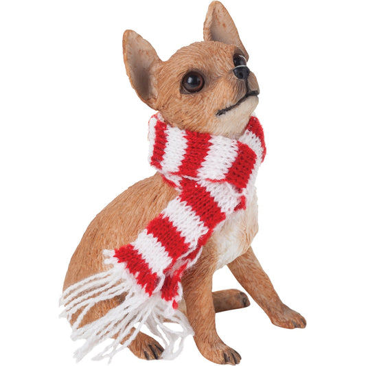 Sandicast Sitting Tan Chihuahua w/ Scarf Christmas Dog Ornament by Present Paper