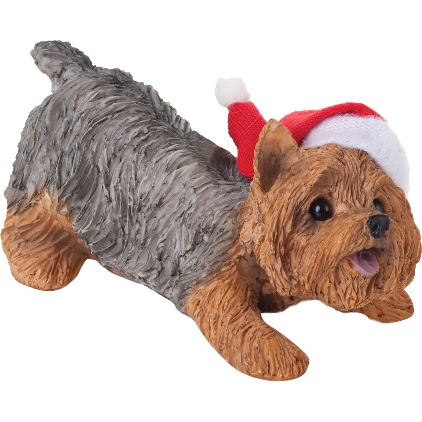 Sandicast Crouching Yorkshire Terrier w/ Santa's Hat Christmas Dog Ornament by Present Paper