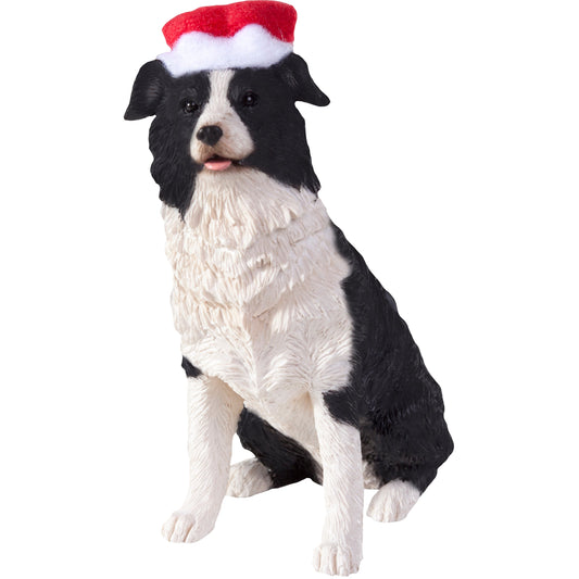 Sandicast Sitting Border Collie w/ Santa's Hat Christmas Dog Ornament by Present Paper