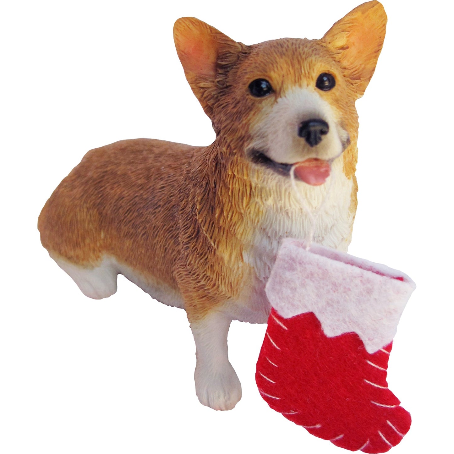 Sandicast Sitting Red Pembroke Welsh Corgi w/ Stocking Christmas Dog Ornament by Present Paper