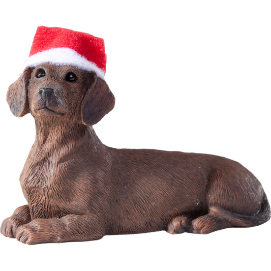 Sandicast Lying Red Dachshund w/ Santa's Hat Christmas Dog Ornament by Present Paper