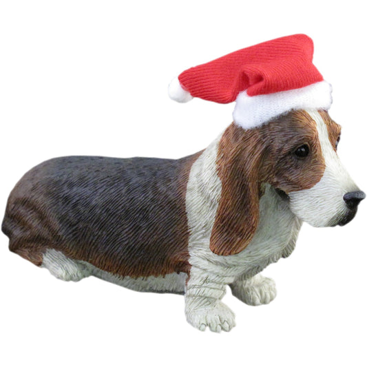 Sandicast Sitting Basset Hound w/ Santa's Hat Christmas Dog Ornament by Present Paper