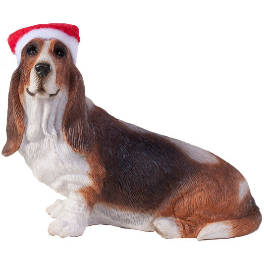 Sandicast Sitting Basset Hound w/ Santa's Hat Christmas Dog Ornament by Present Paper