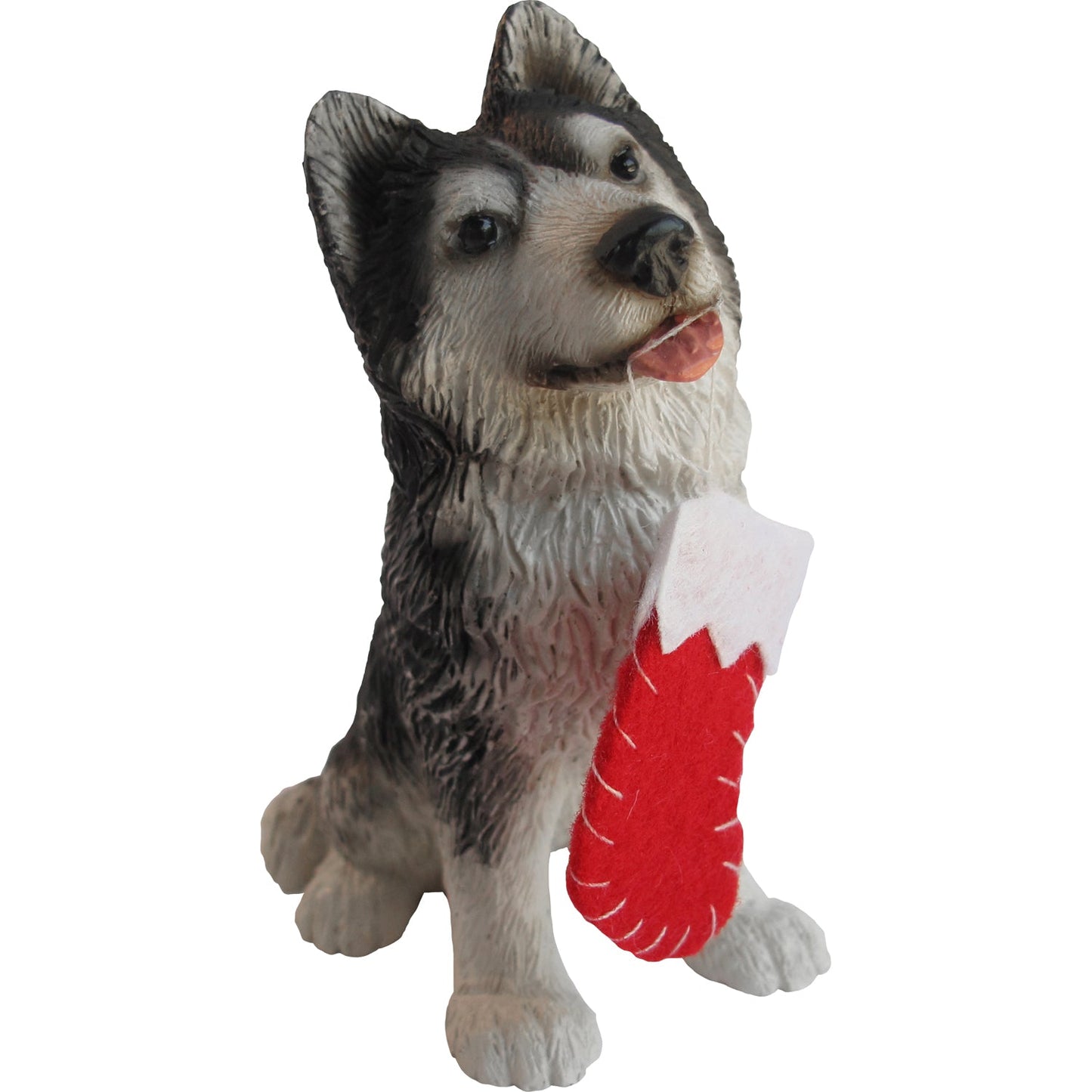 Sandicast Sitting Siberian Husky w/ Stocking Christmas Dog Ornament by Present Paper