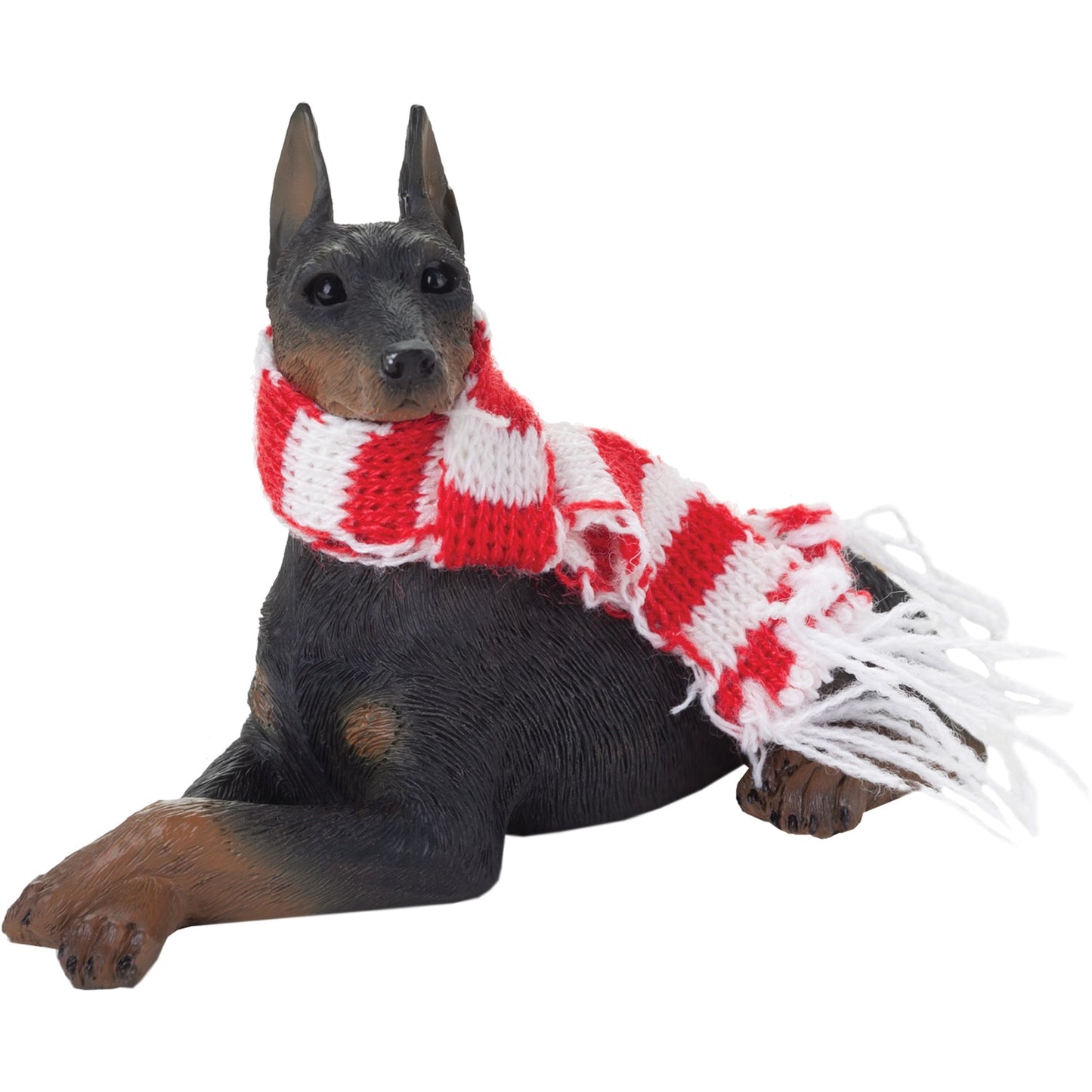 Sandicast Lying Black Doberman Pinscher w/ Scarf Christmas Dog Ornament by Present Paper