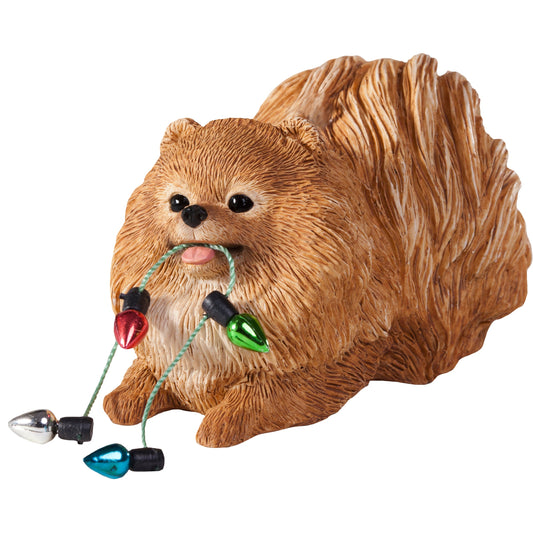 Sandicast Crouching Orange Pomeranian w/ Lights Christmas Dog Ornament by Present Paper