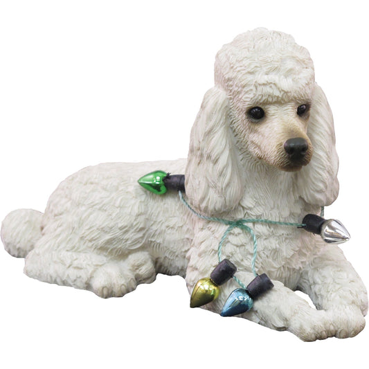 Sandicast Lying White Poodle w/ Lights Christmas Dog Ornament by Present Paper