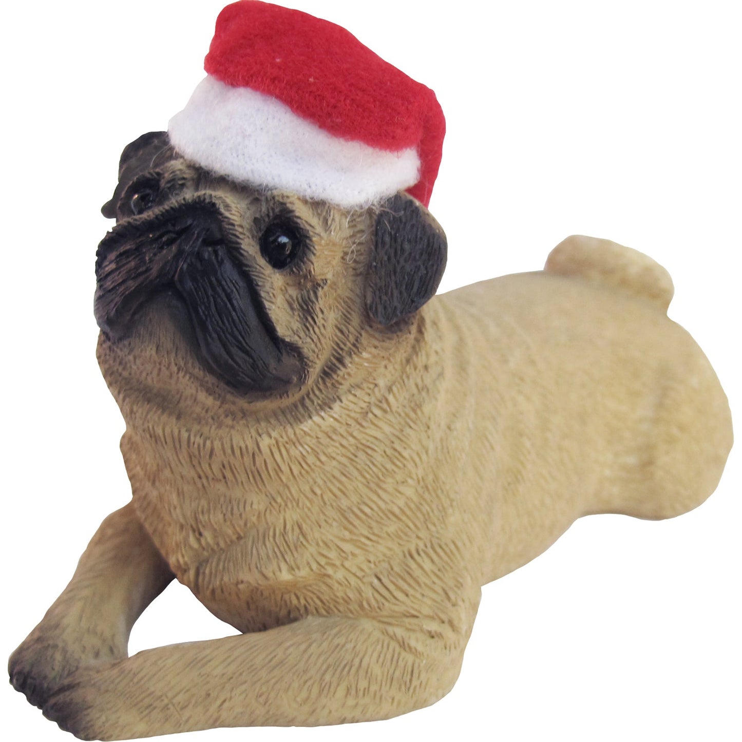 Sandicast Lying Fawn Pug w/ Santa's Hat Christmas Dog Ornament by Present Paper