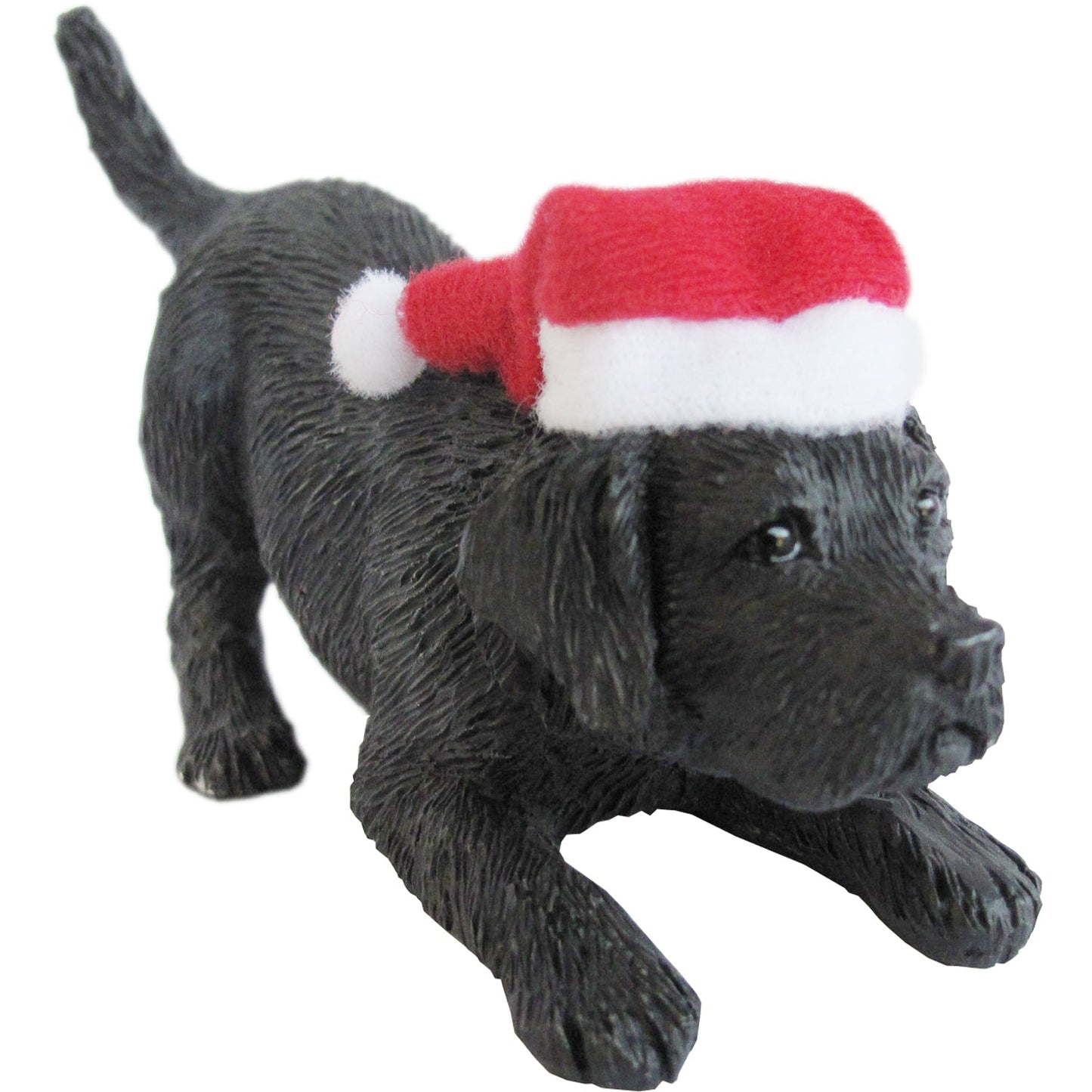 Sandicast Crouching Black Labrador Retriever w/ Santa's Hat Christmas Ornament by Present Paper