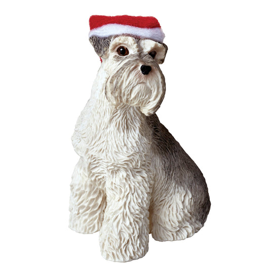 Sandicast Sitting GraySchnauzer w/ Santa's Hat Christmas Dog Ornament by Present Paper