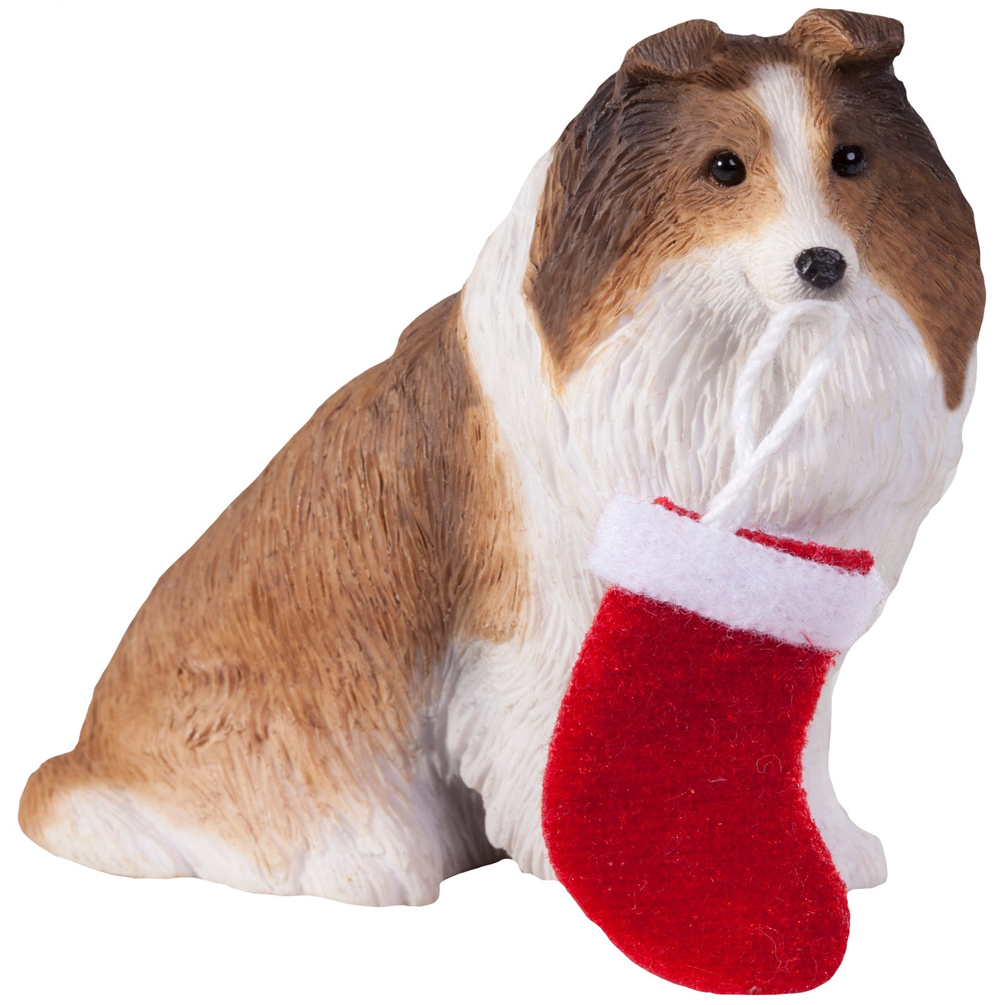 Sandicast Sitting Sable Shetland Sheepdog w/ Stocking Christmas Dog Ornament by Present Paper