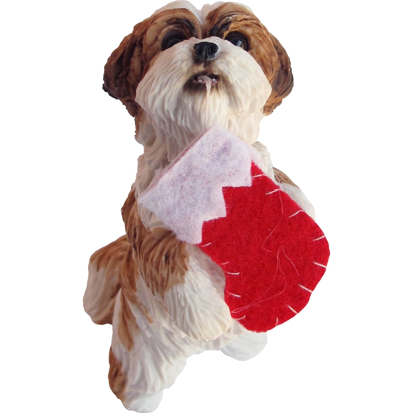 Sandicast Sitting Pretty Gold & White Shih Tzu w/ Stocking Christmas Ornament by Present Paper