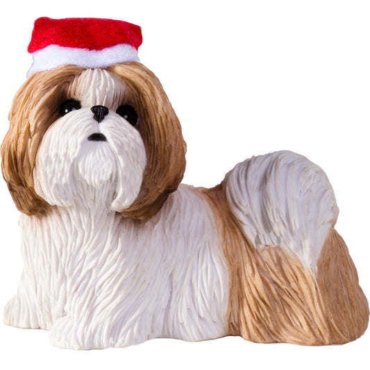 Sandicast Standing Gold & White Shih Tzu w/ Santa's Hat Christmas Dog Ornament by Present Paper