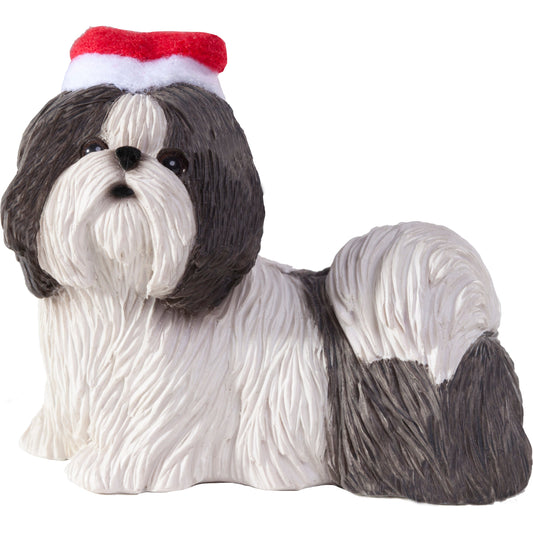 Sandicast Standing Silver & White Shih Tzu w/ Santa's Hat Christmas Dog Ornament by Present Paper