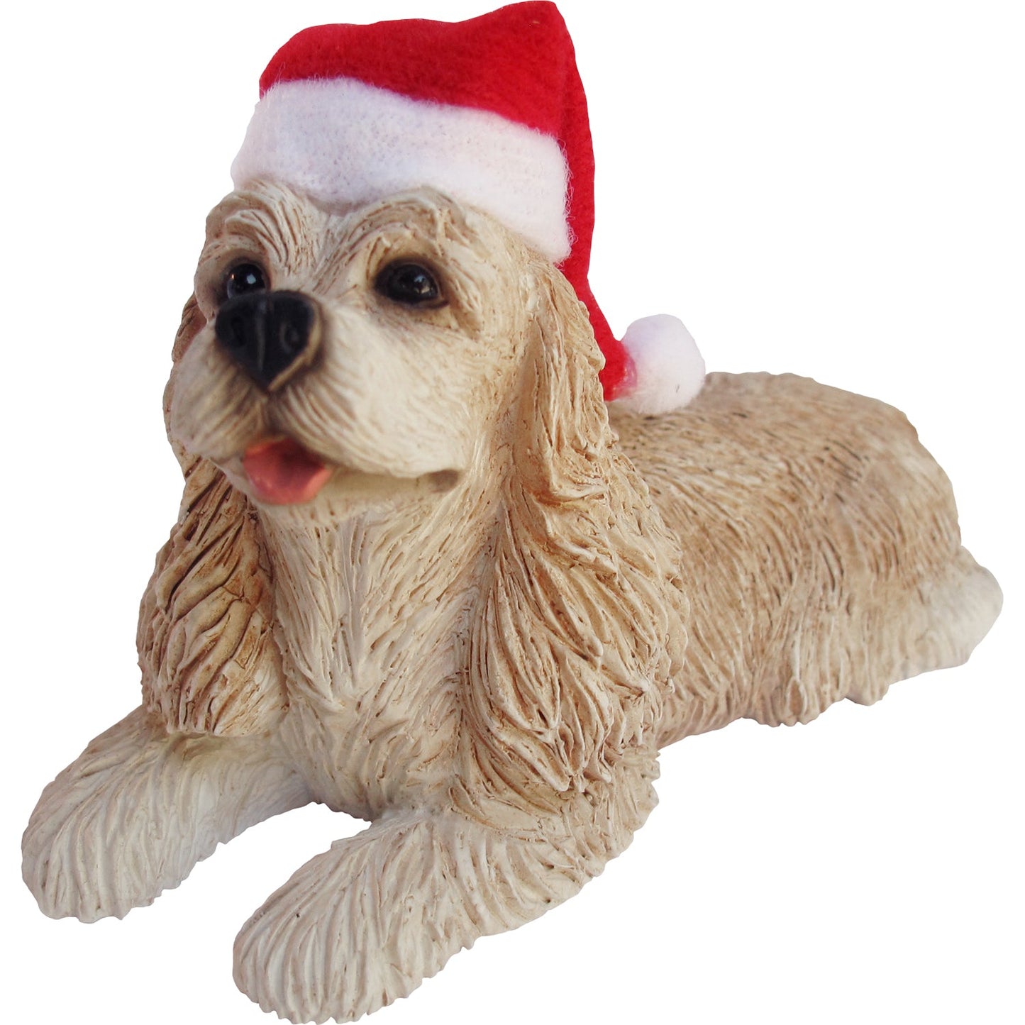 Sandicast Lying Buff Cocker Spaniel w/ Santa's Hat Christmas Dog Ornament by Present Paper