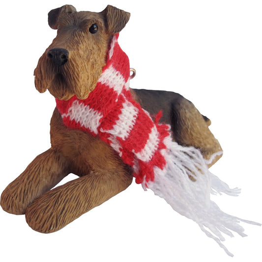 Sandicast Lying Airedale Terrier w/ Scarf Christmas Dog Ornament by Present Paper