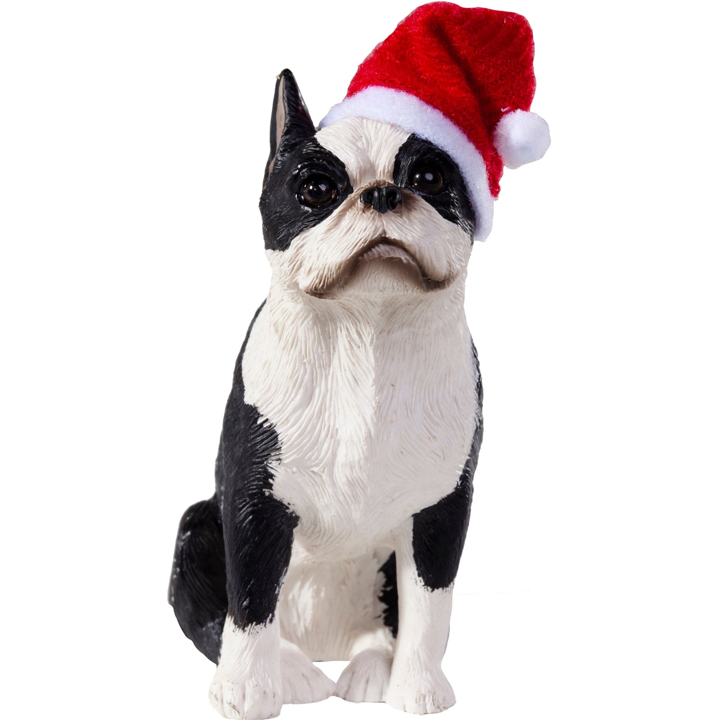 Sandicast Sitting Boston Terrier w/ Santa's Hat Christmas Dog Ornament by Present Paper