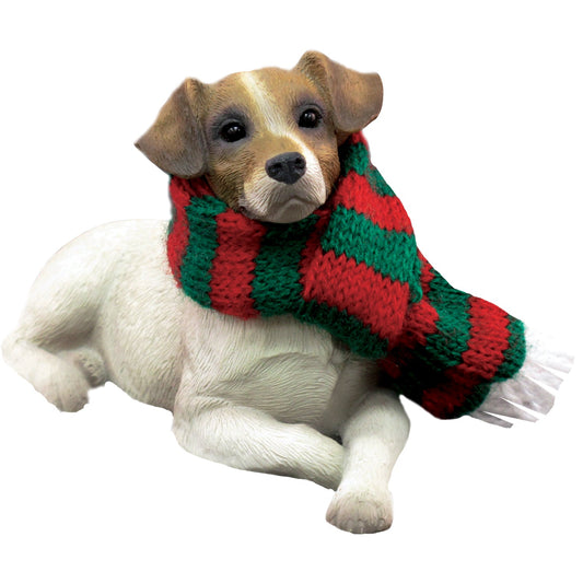 Sandicast Lying Brown Jack Russell Terrier w/ Scarf Christmas Dog Ornament by Present Paper