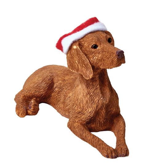 Sandicast Lying Vizsla w/ Santa's Hat Christmas Dog Ornament by Present Paper