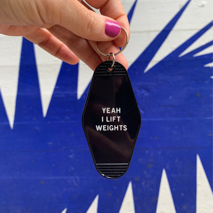 Yeah I Lift Weights Black Motel Style Keychain by The Bullish Store