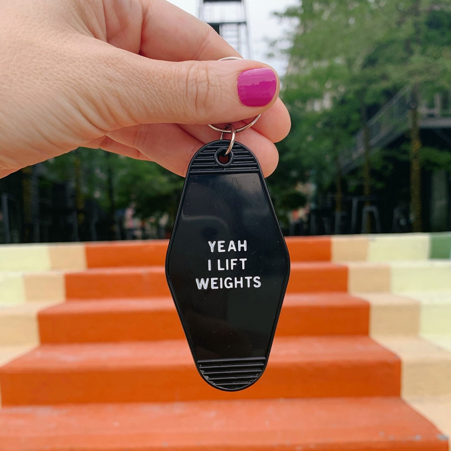 Yeah I Lift Weights Black Motel Style Keychain by The Bullish Store