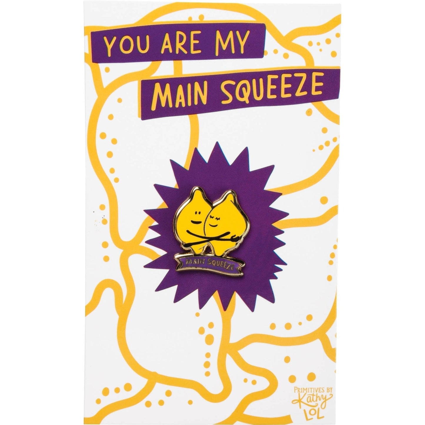 You Are My Main Squeeze Hugging Lemons Enamel Pin in Yellow by The Bullish Store