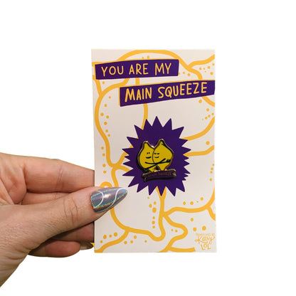 You Are My Main Squeeze Hugging Lemons Enamel Pin in Yellow by The Bullish Store