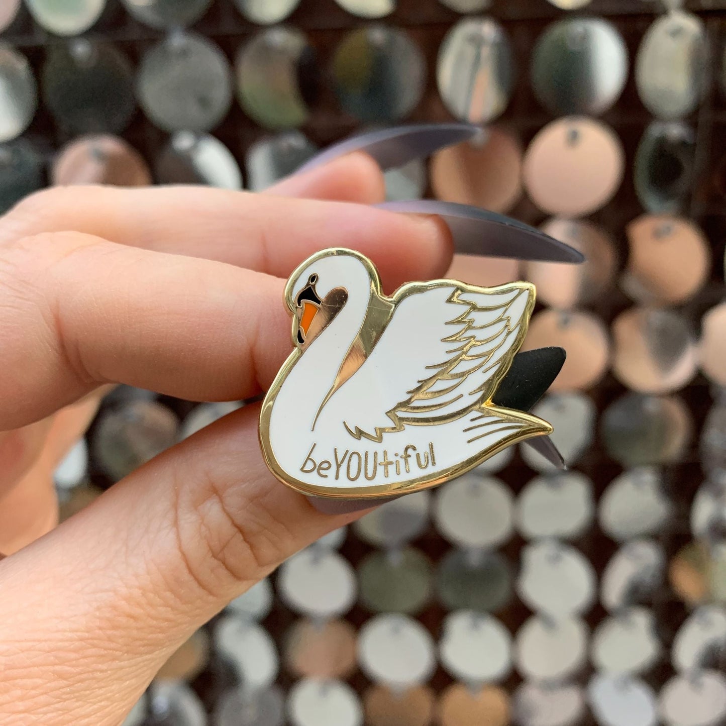 You Are Naturally Beautiful When You Are Yourself Swan Enamel Pin in White and Gold by The Bullish Store