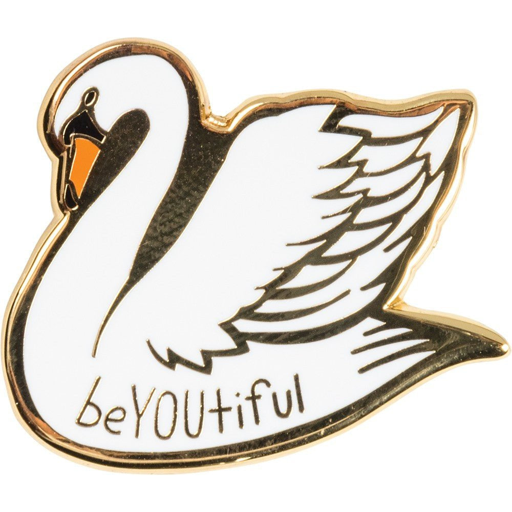 You Are Naturally Beautiful When You Are Yourself Swan Enamel Pin in White and Gold by The Bullish Store