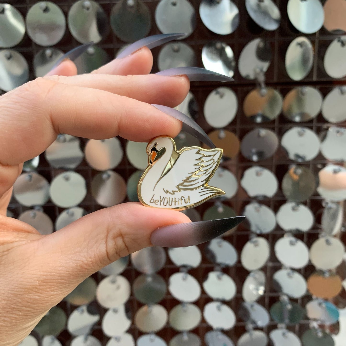 You Are Naturally Beautiful When You Are Yourself Swan Enamel Pin in White and Gold by The Bullish Store